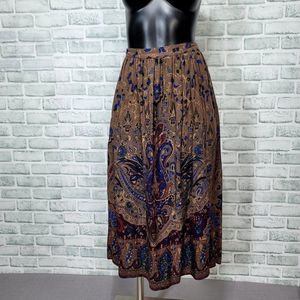 Vintage 80s Ian Ross Intl Petite L Mandala Midi High Waisted‎ Skirt Lightweight
